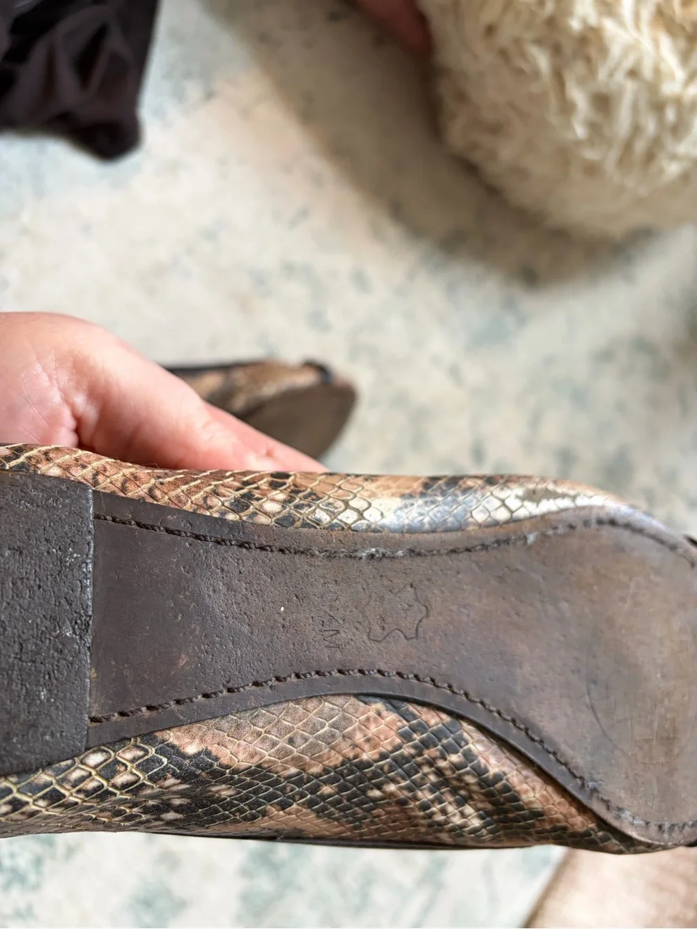 Tory Burch Brown Snakeskin-Print Leather Logo Ballet Flats